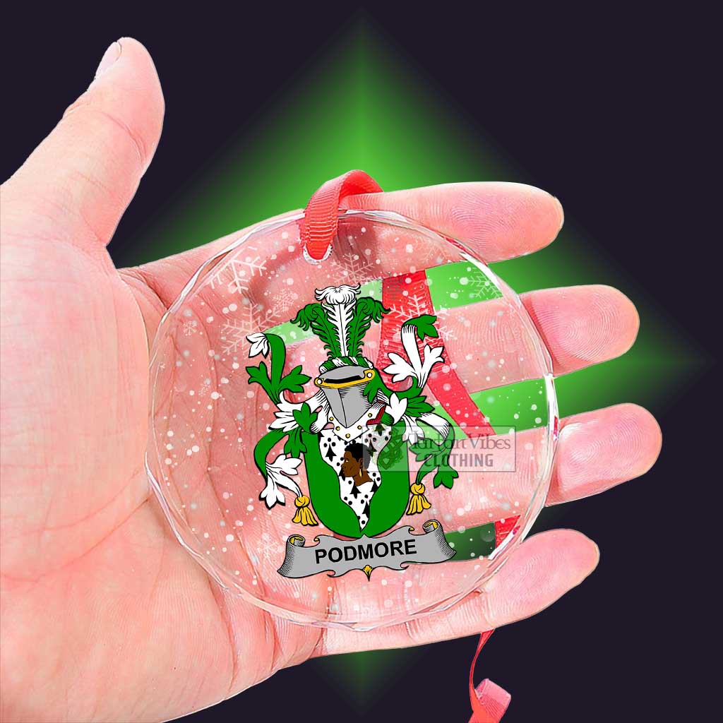 Tartan Vibes Clothing Podmore Irish Clan Christmas Glass Ornament with Coat of Arms