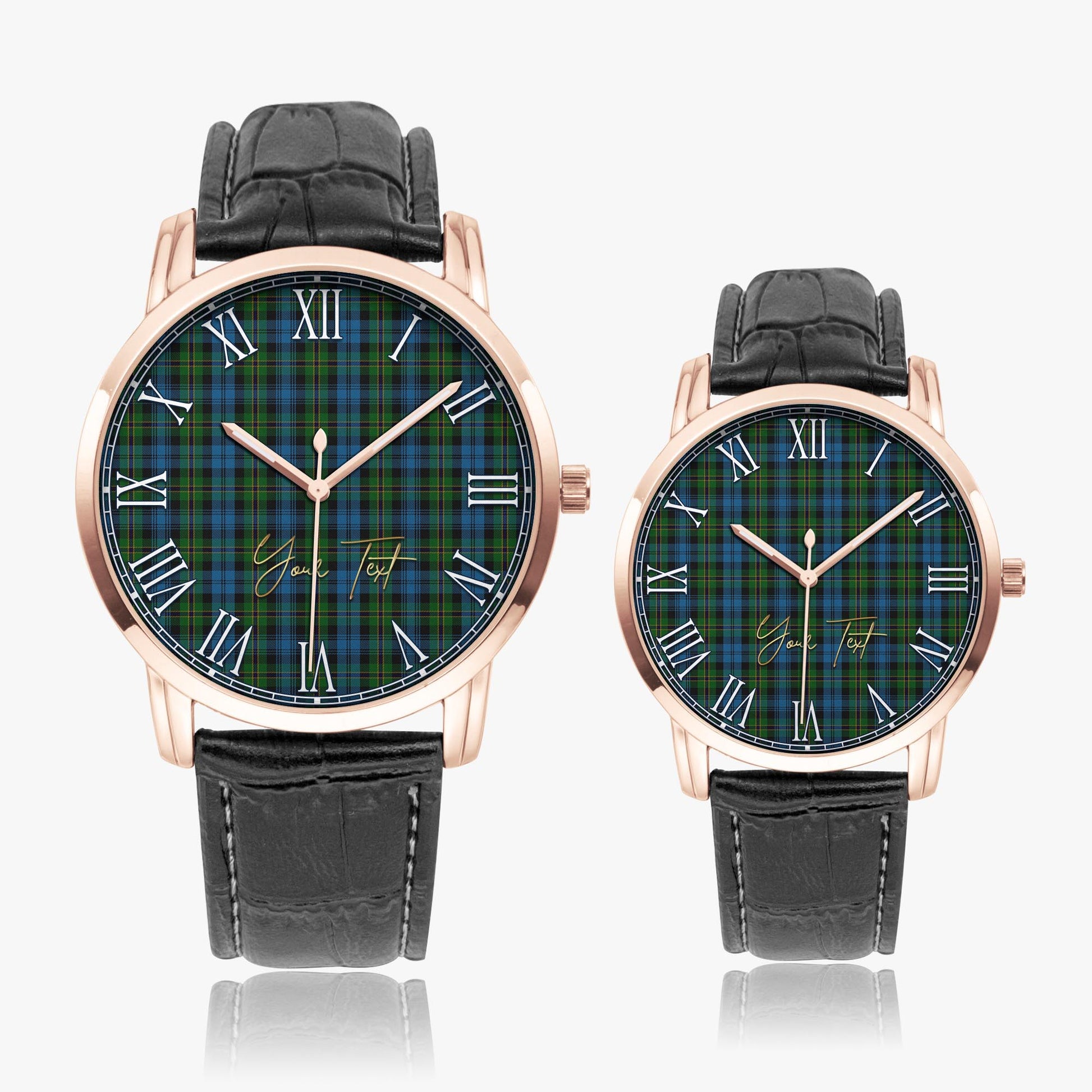 Polaris Military Tartan Personalized Your Text Leather Trap Quartz Watch Wide Type Rose Gold Case With Black Leather Strap - Tartanvibesclothing