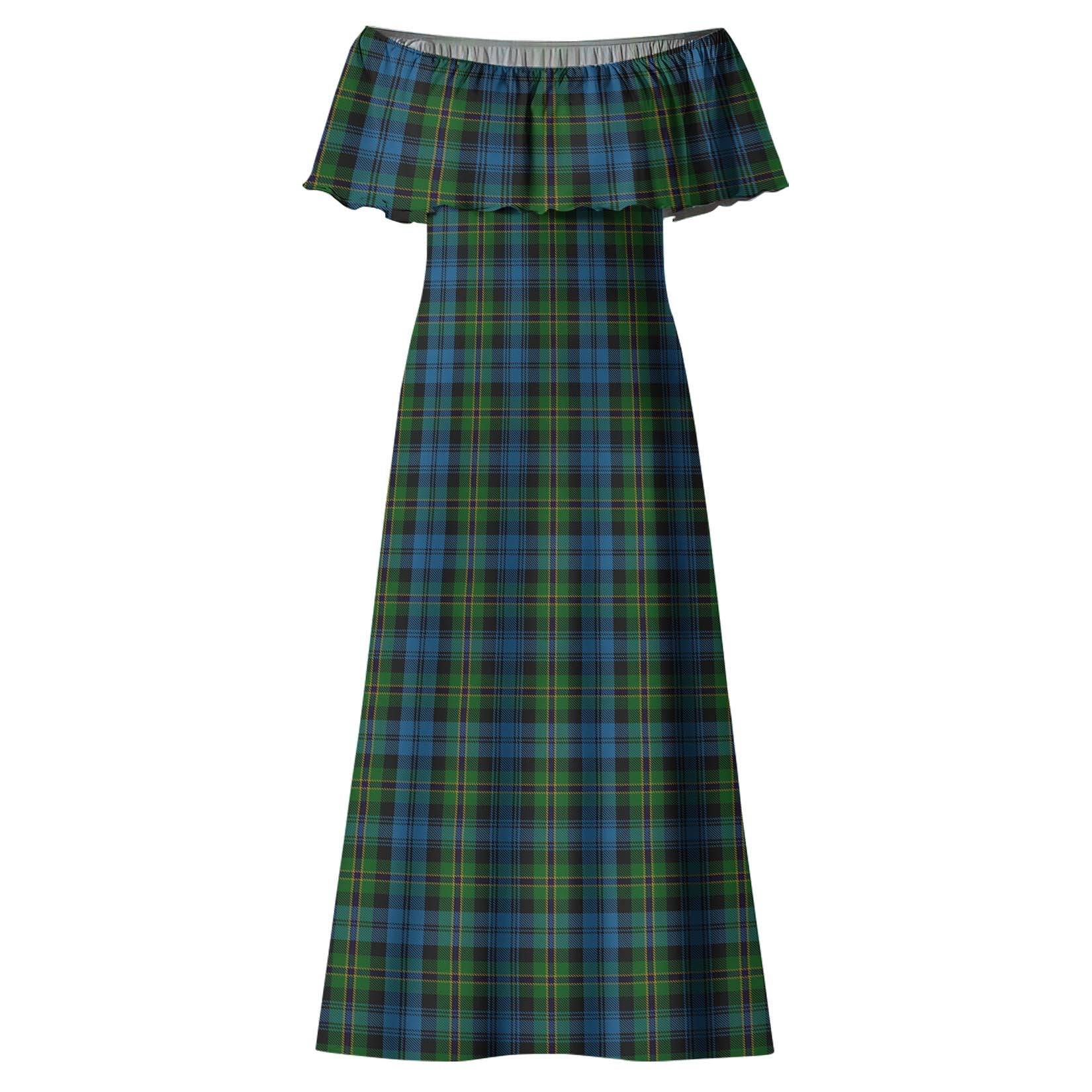 Polaris Military Tartan Off Shoulder Long Dress - Tartanvibesclothing