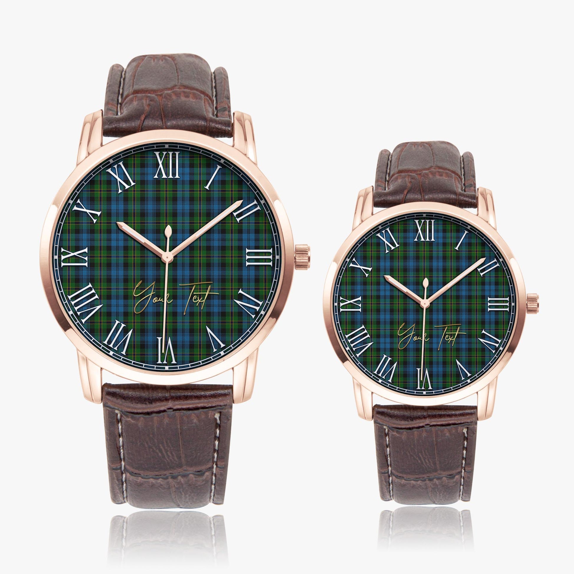 Polaris Military Tartan Personalized Your Text Leather Trap Quartz Watch Wide Type Rose Gold Case With Brown Leather Strap - Tartanvibesclothing