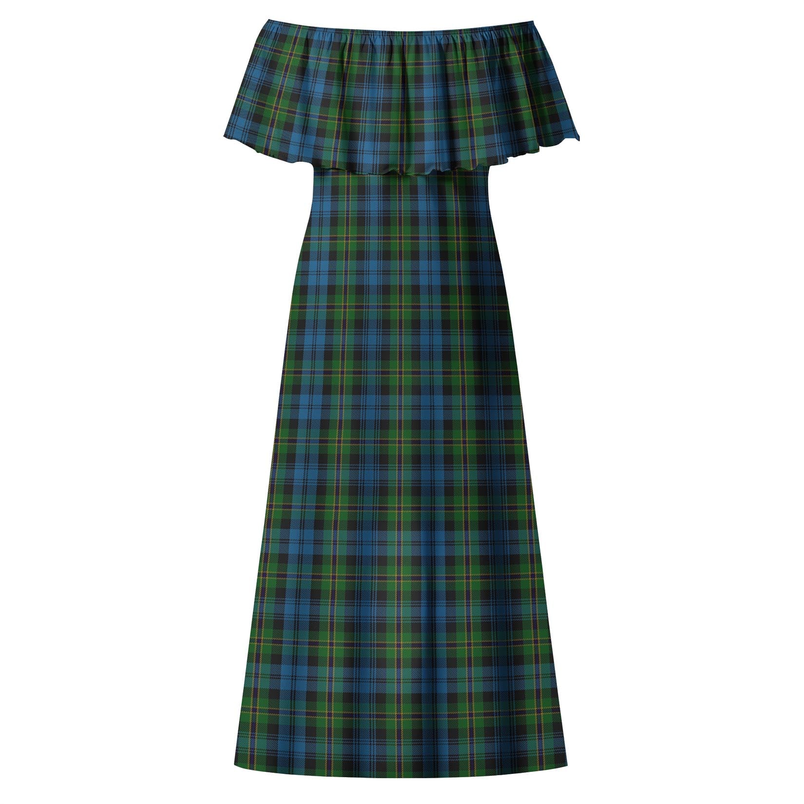 Polaris Military Tartan Off Shoulder Long Dress - Tartanvibesclothing