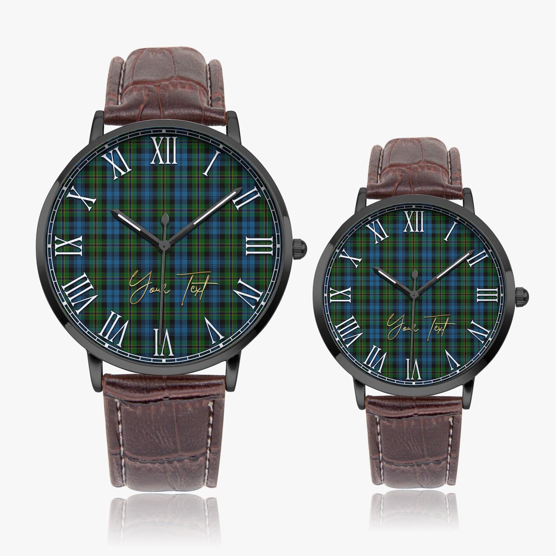 Polaris Military Tartan Personalized Your Text Leather Trap Quartz Watch Ultra Thin Black Case With Brown Leather Strap - Tartanvibesclothing