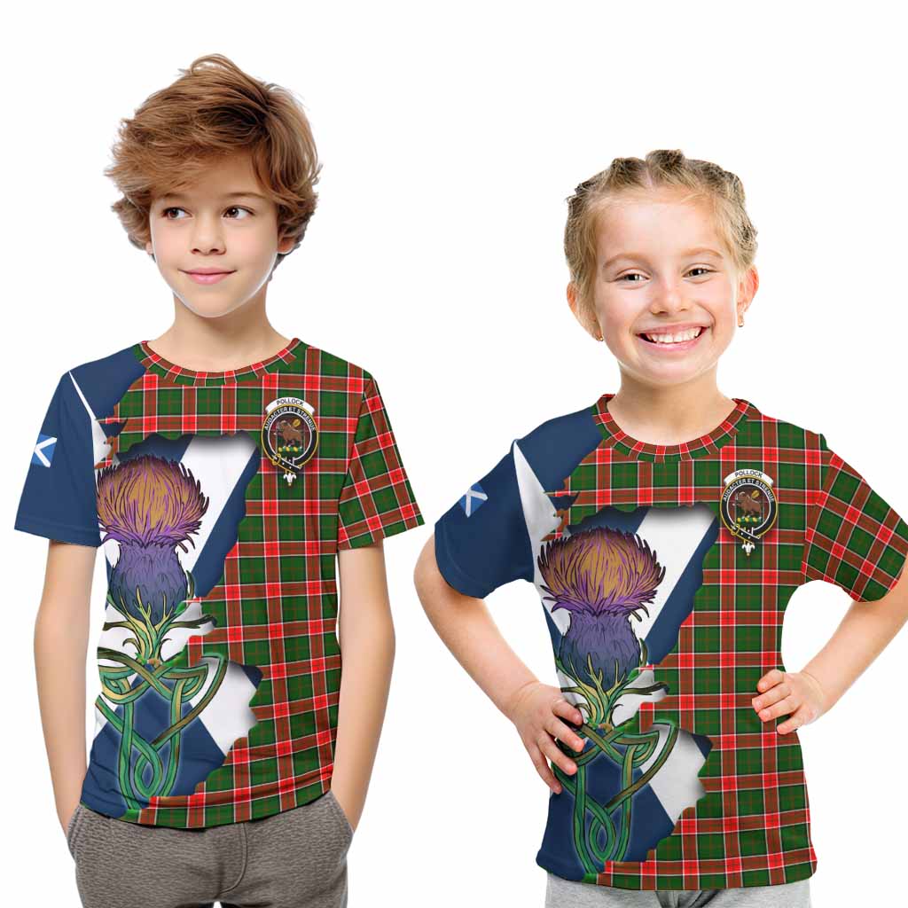 Tartan Vibes Clothing Pollock Tartan Family Crest Kid T-Shirt Scottish Thistle Celtic Inspired
