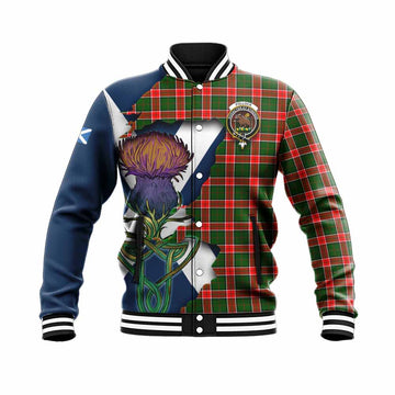 Tartan Vibes Clothing Pollock Tartan Family Crest Baseball Jacket Scottish Thistle Celtic Inspired