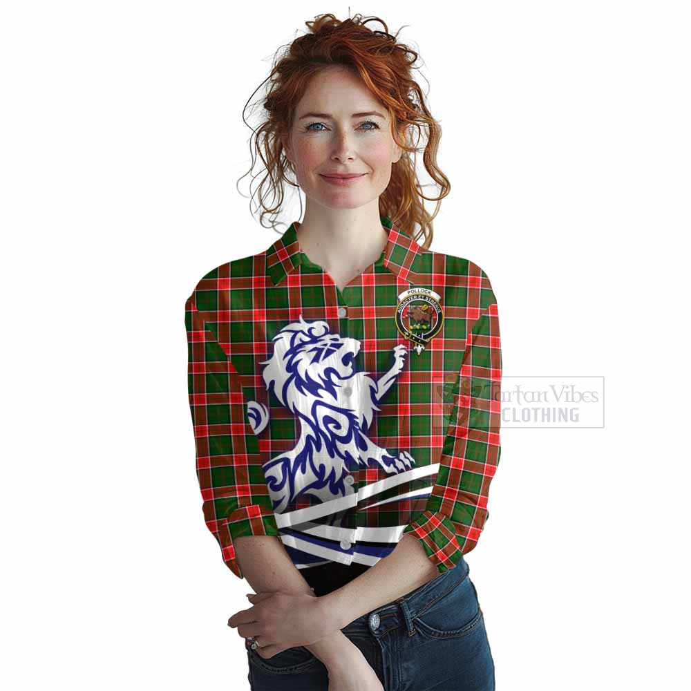 Pollock Tartan Women's Casual Shirt with Alba Gu Brath Regal Lion Emblem Female - Tartan Vibes Clothing