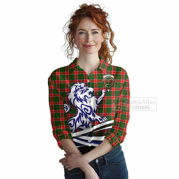 Pollock Tartan Women's Casual Shirt with Alba Gu Brath Regal Lion Emblem Female - Tartan Vibes Clothing