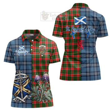Pollock Tartan Women's Polo Shirt Happy St. Andrew's Day Half Tartan Style Women - Tartan Vibes Clothing