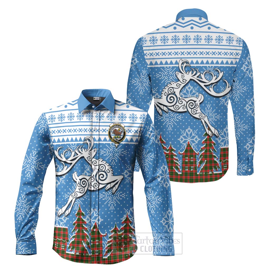 Pollock Clan Christmas Long Sleeve Button Shirt Celtic Reindeer Style Men's Shirt S - Tartan Vibes Clothing