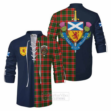Pollock Tartan Ghillie Kilt Shirt Alba with Scottish Lion Royal Arm Half Style Men - Tartan Vibes Clothing