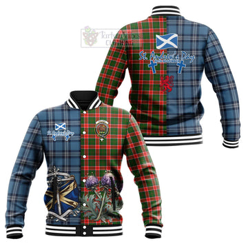 Pollock Tartan Baseball Jacket Happy St. Andrew's Day Half Tartan Style Unisex - Tartan Vibes Clothing
