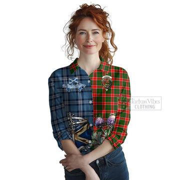 Pollock Tartan Women's Casual Shirt Happy St. Andrew's Day Half Tartan Style Female - Tartan Vibes Clothing