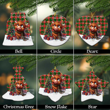 Tartan Vibes Clothing Pollock Tartan Christmas Ceramic Ornament with Adorable Highland Coo