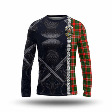 Pollock Tartan Long Sleeve T-Shirt with Family Crest Cross Sword Thistle Celtic Vibes Unisex - Tartan Vibes Clothing