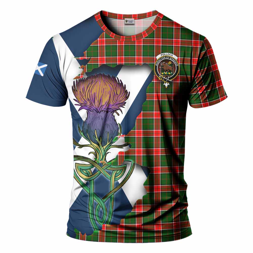 Tartan Vibes Clothing Pollock Tartan Family Crest T-Shirt Scottish Thistle Celtic Inspired