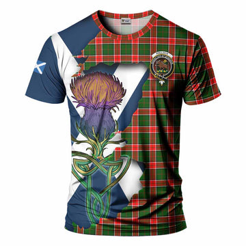 Tartan Vibes Clothing Pollock Tartan Family Crest T-Shirt Scottish Thistle Celtic Inspired