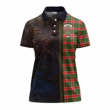 Tartan Vibes Clothing Pollock Tartan Family Crest Women's Polo Shirt Alba Gu Brath Be Brave Lion Ancient Style