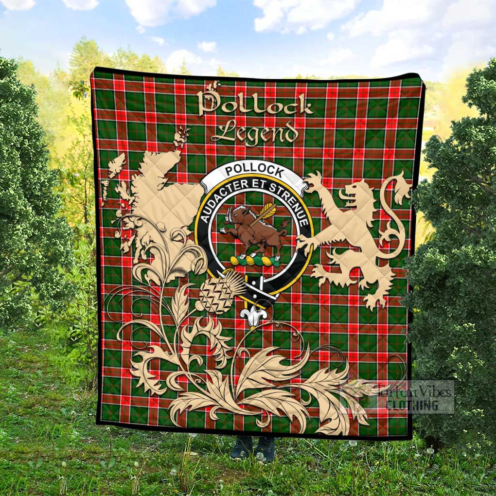 Tartan Vibes Clothing Pollock Tartan Quilt with Family Crest and Scottish Symbol Style