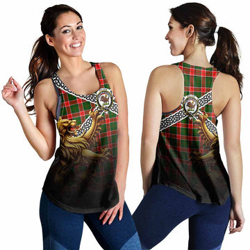 Pollock Crest Tartan Women's Racerback Tanks with Golden Lion Emblem Celtic Style 4XL - Tartan Vibes Clothing