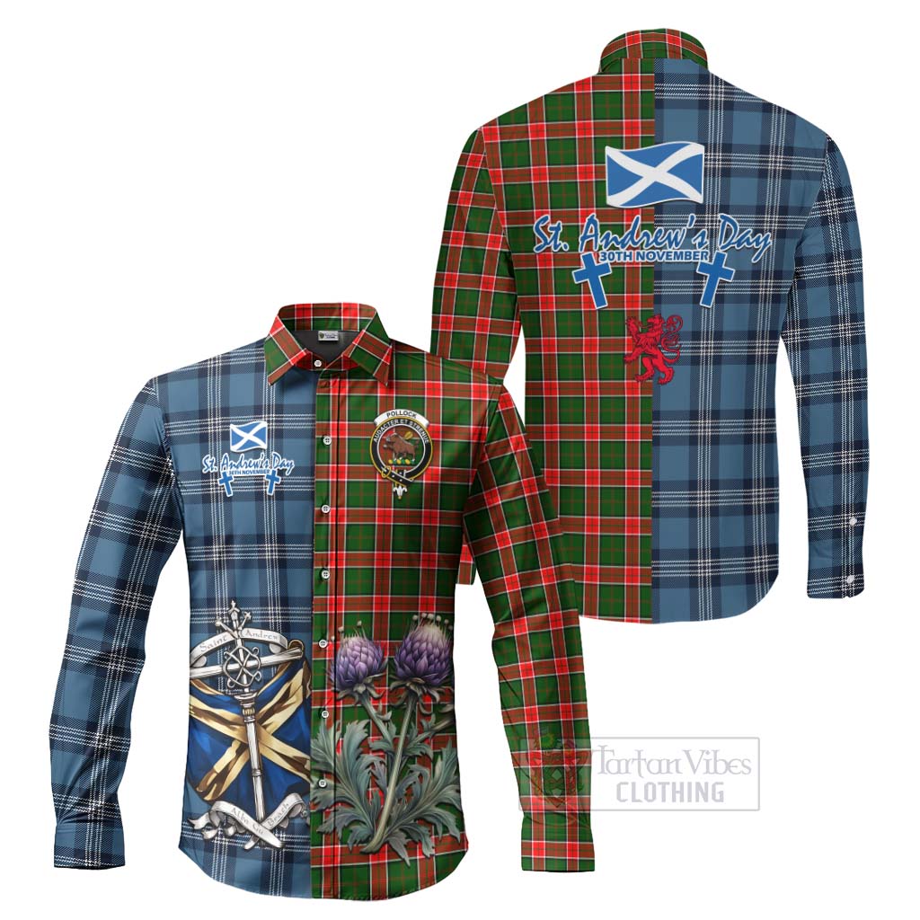 Pollock Tartan Long Sleeve Button Shirt Happy St. Andrew's Day Half Tartan Style Men's Shirt S - Tartan Vibes Clothing
