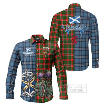 Pollock Tartan Long Sleeve Button Shirt Happy St. Andrew's Day Half Tartan Style Men's Shirt S - Tartan Vibes Clothing