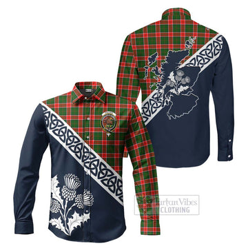 Pollock Tartan Long Sleeve Button Shirt Featuring Thistle and Scotland Map Men's Shirt S - Tartan Vibes Clothing