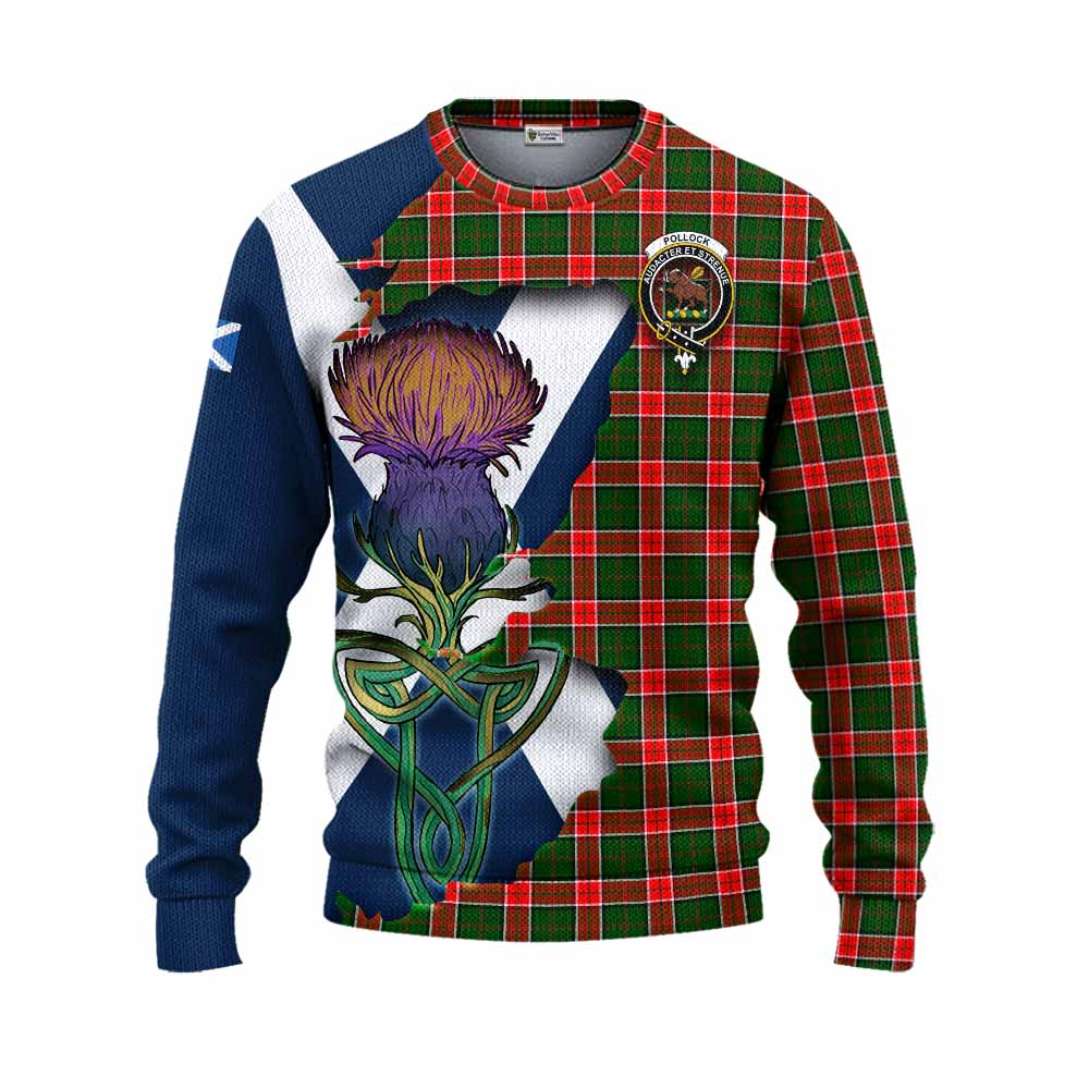 Pollock Tartan Family Crest Knitted Sweater Scottish Thistle Celtic Inspired Unisex - Tartan Vibes Clothing