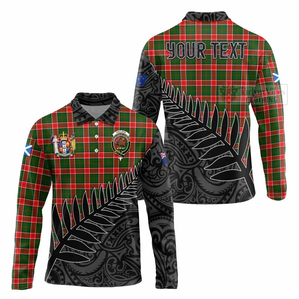 Tartan Vibes Clothing Pollock Crest Tartan Long Sleeve Polo Shirt with New Zealand Silver Fern Half Style