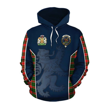 Pollock Tartan Cotton Hoodie with Family Crest and Lion Rampant Vibes Sport Style Pullover Hoodie XS - Tartan Vibes Clothing