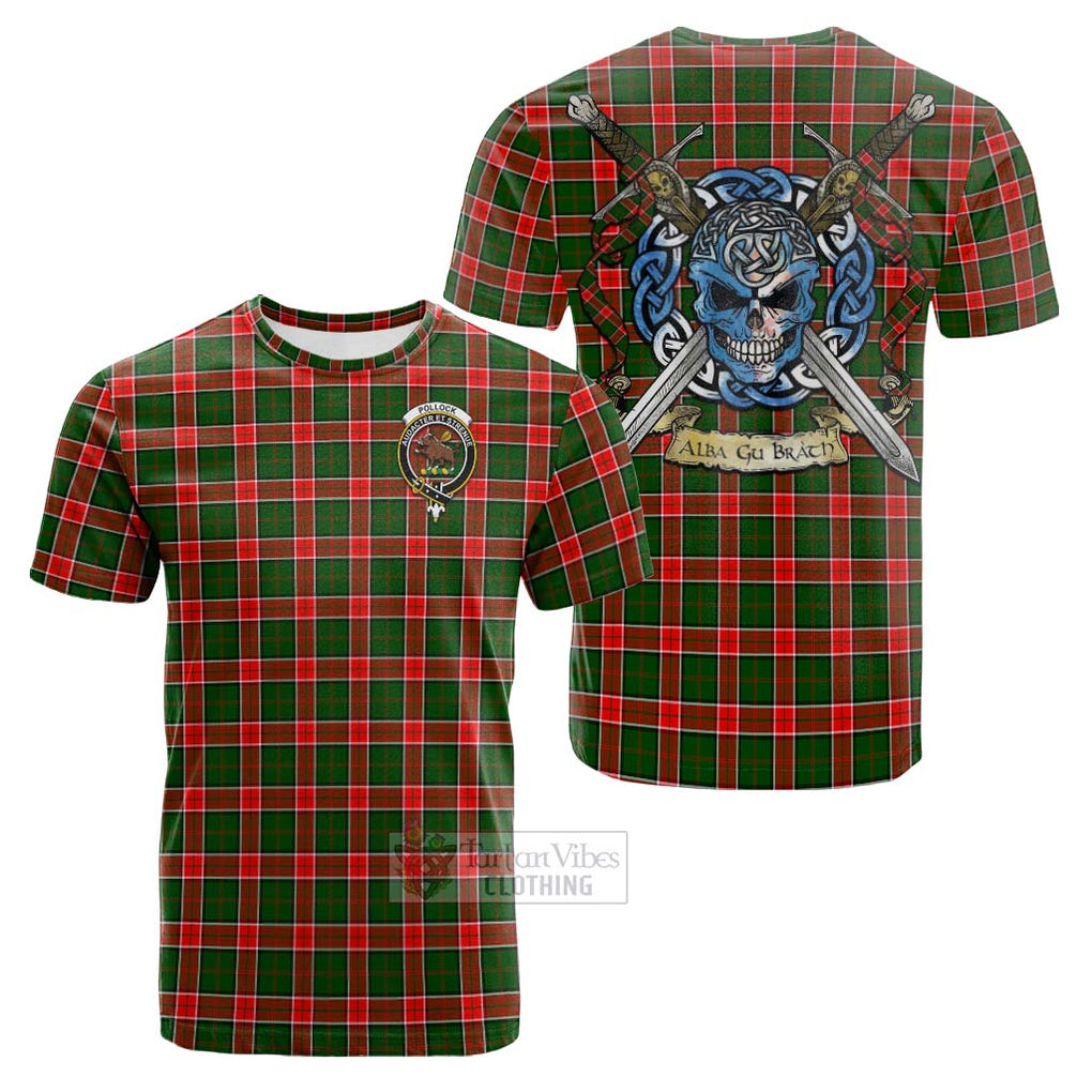 Pollock Tartan Cotton T-shirt with Family Crest Celtic Skull Style Kid's Shirt - Tartan Vibes Clothing
