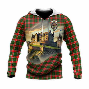 Pollock Tartan Family Crest Knitted Hoodie with Scottish Ancient Castle Style Unisex Knitted Pullover Hoodie - Tartan Vibes Clothing