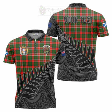 Tartan Vibes Clothing Pollock Crest Tartan Zipper Polo Shirt with New Zealand Silver Fern Half Style