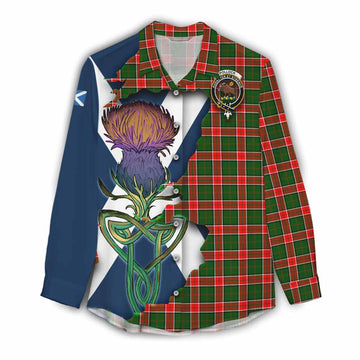 Tartan Vibes Clothing Pollock Tartan Family Crest Women's Casual Shirt Scottish Thistle Celtic Inspired