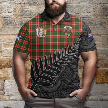 Pollock Crest Tartan Polo Shirt with New Zealand Silver Fern Half Style