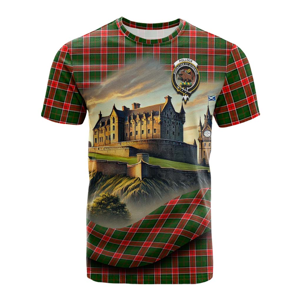 Pollock Tartan Family Crest Cotton T-shirt with Scottish Ancient Castle Style Kid's Shirt - Tartan Vibes Clothing