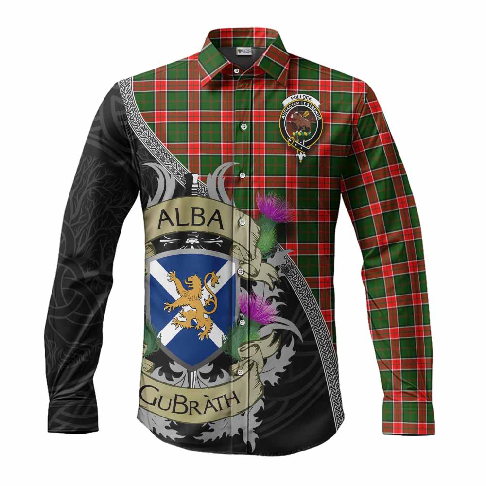 Pollock Tartan Family Crest Long Sleeve Button Shirt Lion Rampant Royal Thistle Shield Celtic Inspired Men's Shirt S - Tartan Vibes Clothing