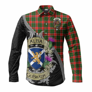 Pollock Tartan Family Crest Long Sleeve Button Shirt Lion Rampant Royal Thistle Shield Celtic Inspired Men's Shirt S - Tartan Vibes Clothing