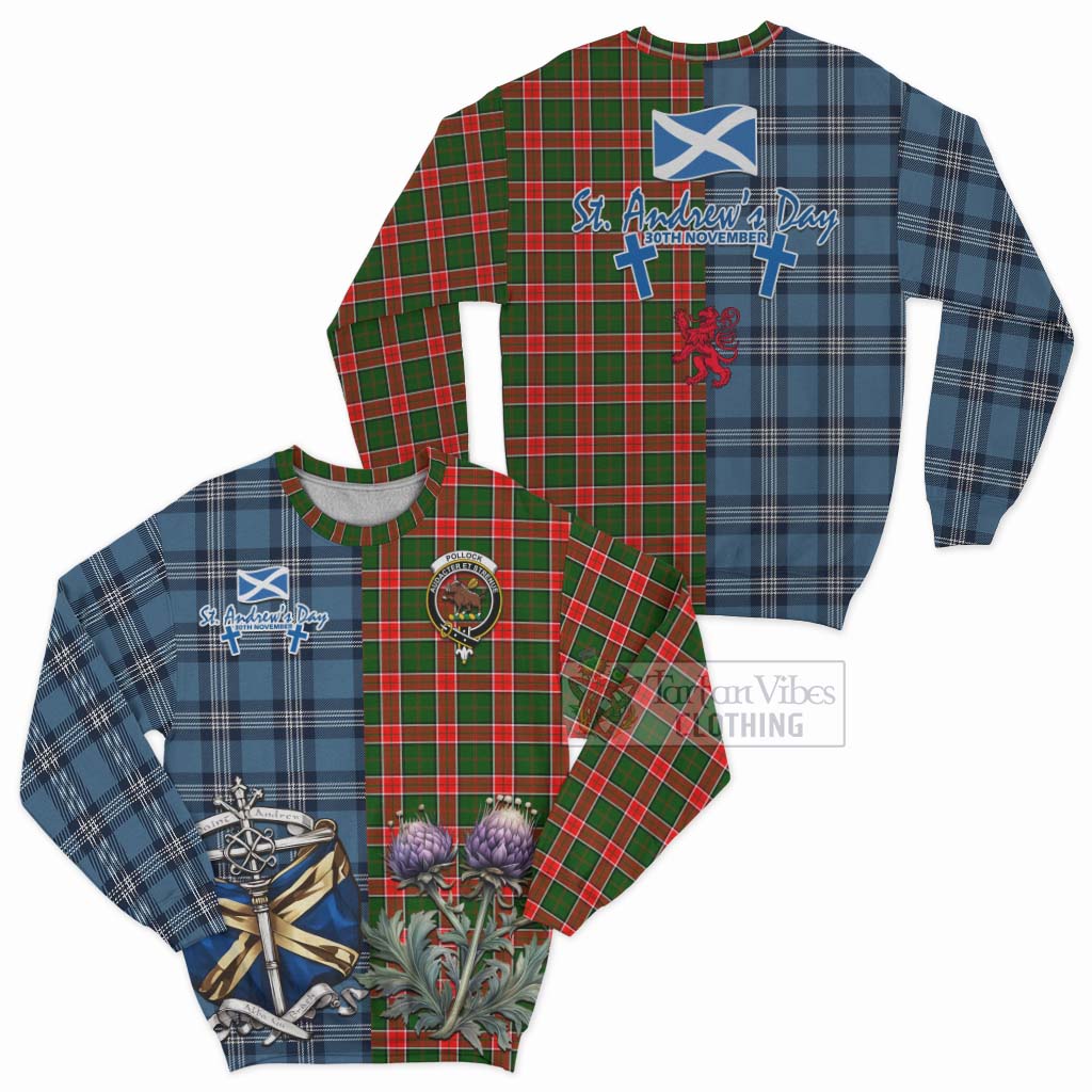 Pollock Tartan Sweatshirt Happy St. Andrew's Day Half Tartan Style Unisex - Tartan Vibes Clothing