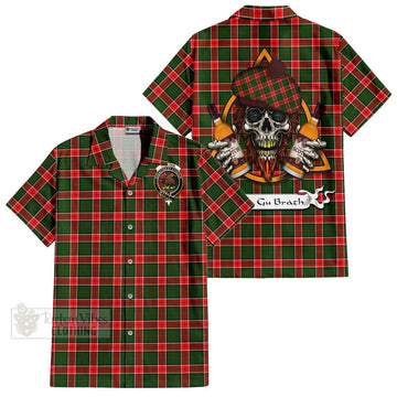 Pollock Tartan Hawaiian Shirt with Family Crest and Bearded Skull Holding Bottles of Whiskey Kid - Tartan Vibes Clothing