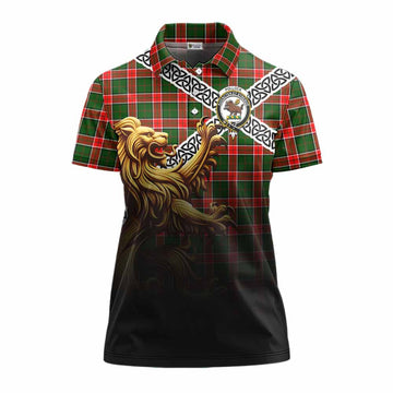 Pollock Crest Tartan Women's Polo Shirt with Golden Lion Emblem Celtic Style Women - Tartan Vibes Clothing