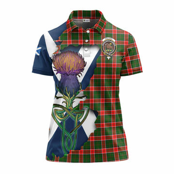 Tartan Vibes Clothing Pollock Tartan Family Crest Women's Polo Shirt Scottish Thistle Celtic Inspired