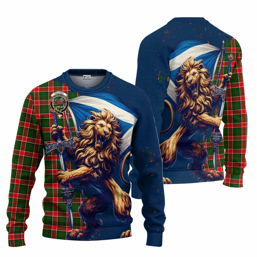 Pollock Tartan Family Crest Knitted Sweater with Scottish Majestic Lion Unisex - Tartan Vibes Clothing