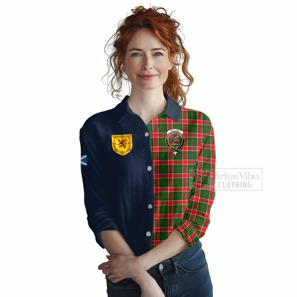 Pollock Tartan Women's Casual Shirt Alba with Scottish Lion Royal Arm Half Style Female - Tartan Vibes Clothing