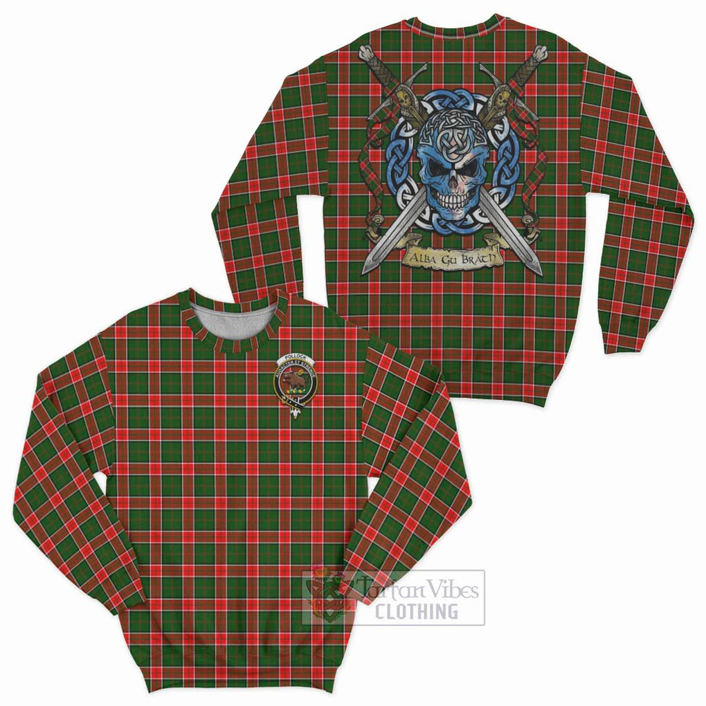 Pollock Tartan Sweatshirt with Family Crest Celtic Skull Style Unisex - Tartan Vibes Clothing