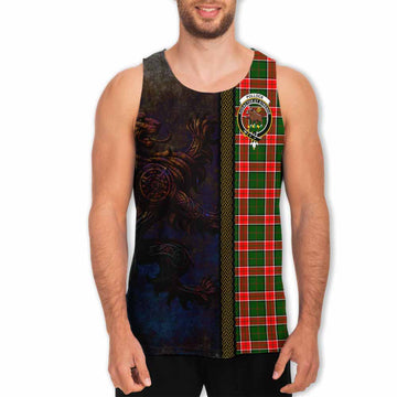 Tartan Vibes Clothing Pollock Tartan Family Crest Men's Tank Top Alba Gu Brath Be Brave Lion Ancient Style