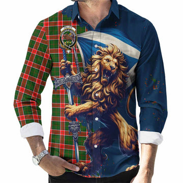 Pollock Tartan Family Crest Long Sleeve Button Shirt with Scottish Majestic Lion Men's Shirt S - Tartan Vibes Clothing