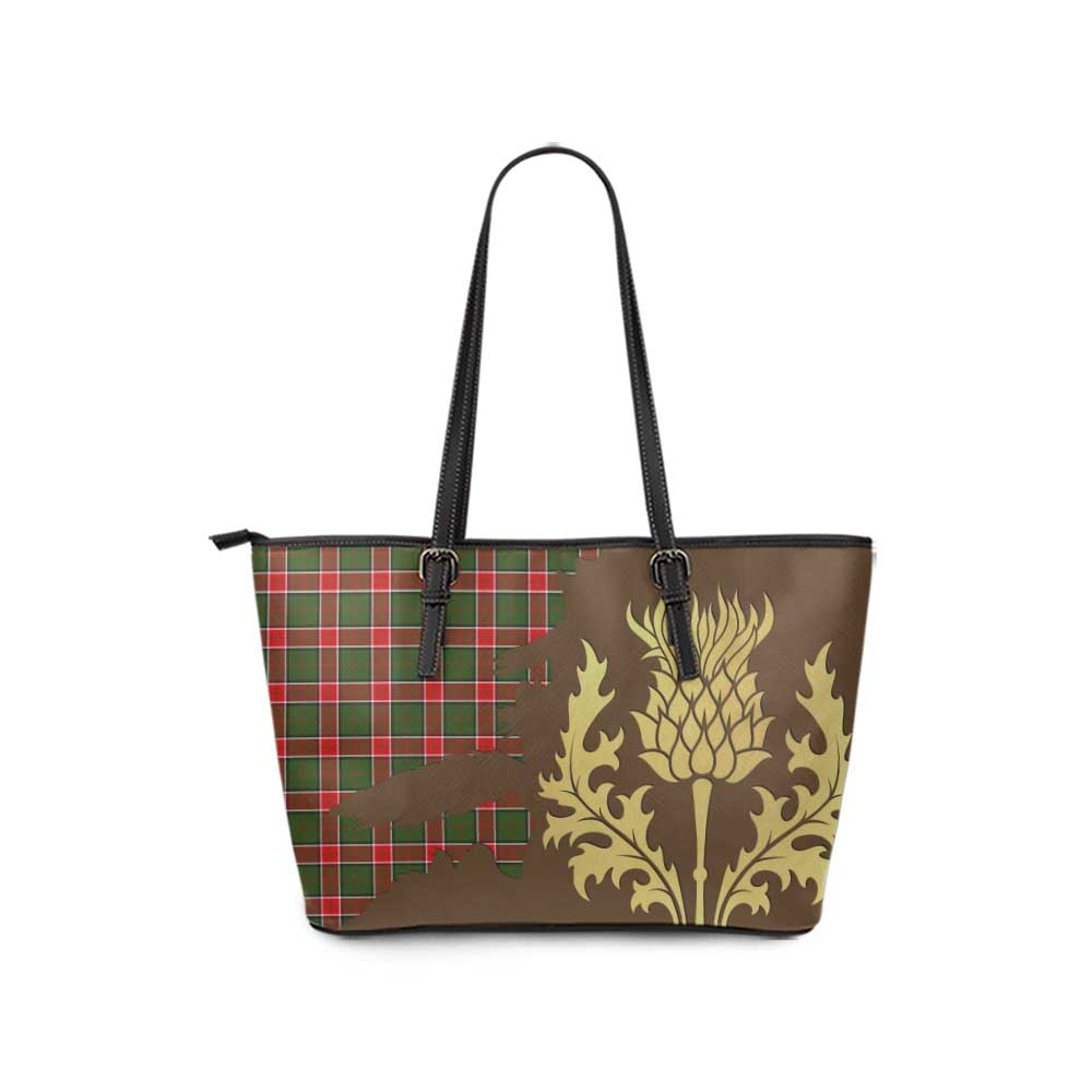 Pollock Tartan Leather Tote Bag Gold Thistle Style - Tartan Vibes Clothing