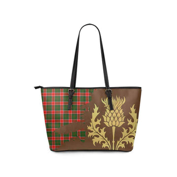 Tartan Vibes Clothing Pollock Tartan Leather Tote Bag Gold Thistle Style