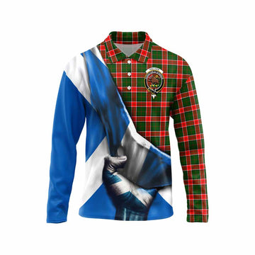 Pollock Tartan Long Sleeve Polo Shirt with Family Crest Scotland Patriotic Style Unisex - Tartan Vibes Clothing