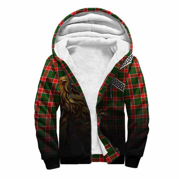 Tartan Vibes Clothing Pollock Crest Tartan Sherpa Hoodie with Golden Lion Emblem Celtic Style