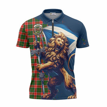 Pollock Tartan Family Crest Zipper Polo Shirt with Scottish Majestic Lion Unisex - Tartan Vibes Clothing